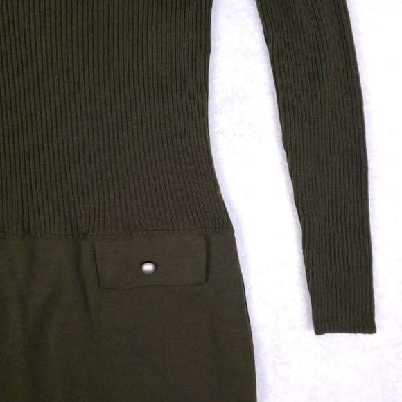 Amanda Charles Sweater Dress Small Olive Green Turtleneck Knit Military Chic - Picture 3 of 8